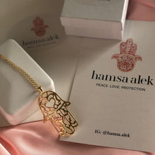 Load image into Gallery viewer, Moroccan Gold Hamsa Alek Love Signature Pendant Necklace 14K plated