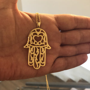 Moroccan Gold Hamsa Alek Love Signature Pendant Necklace 14K plated